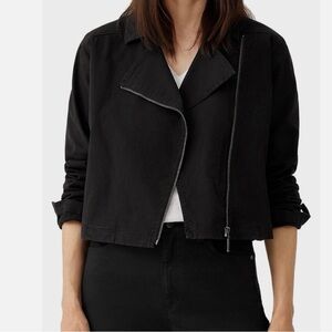 Eileen Fisher Black Moto Rider Jacket Org Cotton XL